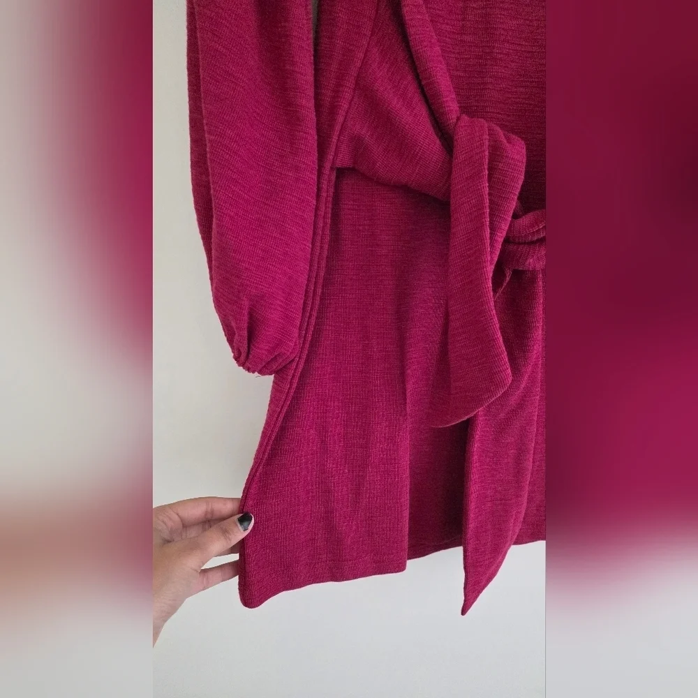R.Vivimos Burgundy Tie Waist Sweater Dress